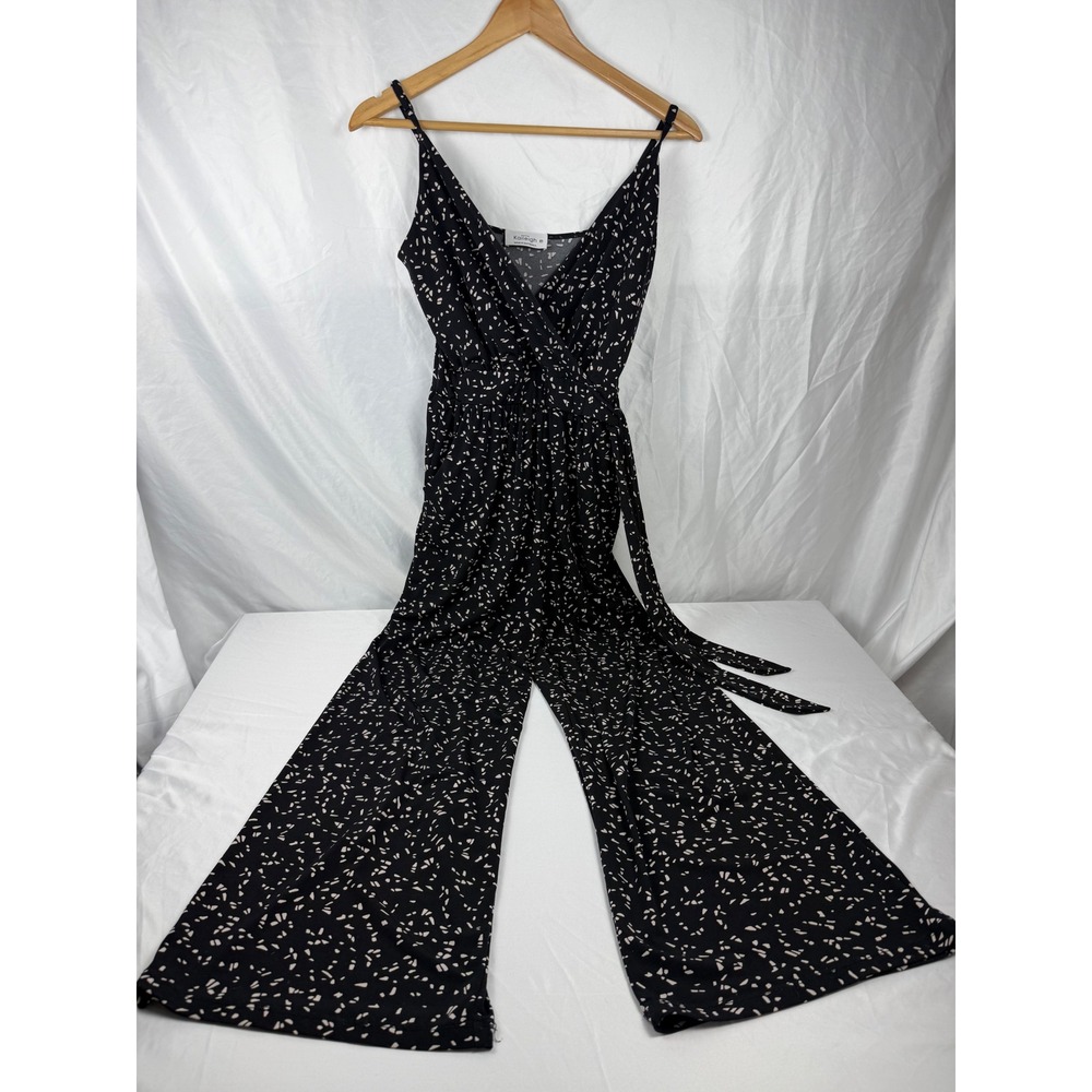 Kaileigh Black White Abstract Print Wide Leg Jumpsuit SP Small Petite Front Wrap